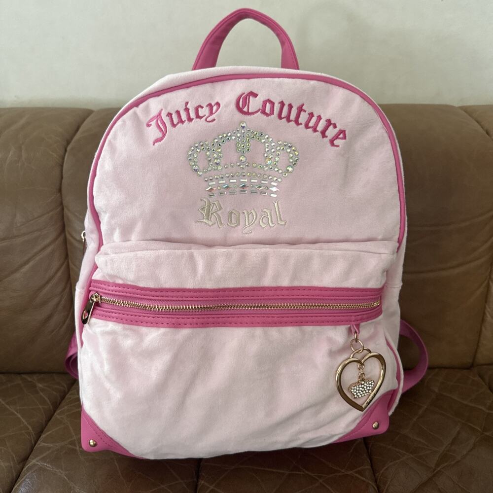 Juicy Couture Juicy Kingdom Full Size Backpack Light, Pink Velvet W/ Rhinestone